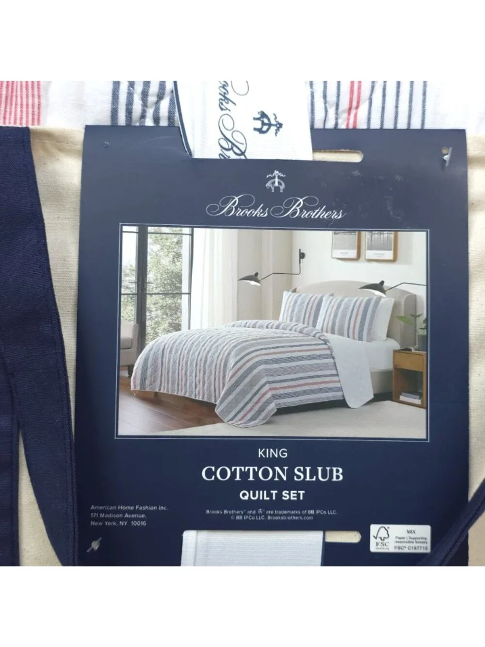 Brooks Brothers King Cotton Slub Quilt Set With Shams Red & Blue Stripes 3-Piece